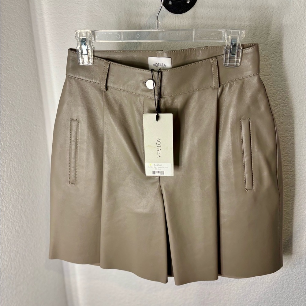 Aqtaea Tan Lamb Leather Shorts